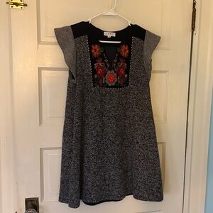 THML Black and Gray Mini Dress with Colorful Embroidery